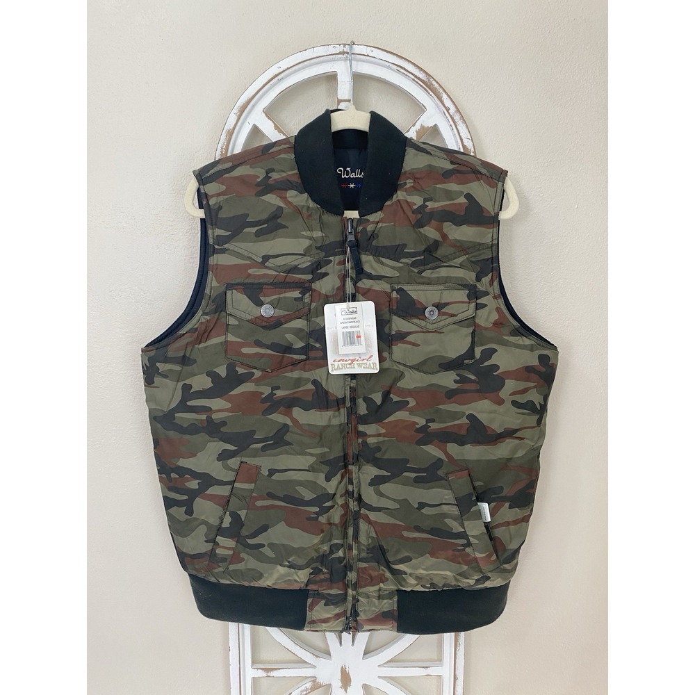 Walls Camo Black Reversible Full Zip Vest Size Large  741285-09